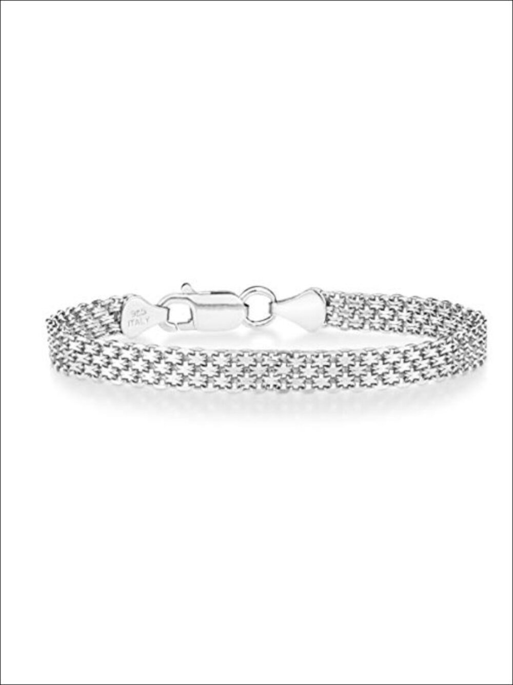 925 Sterling Silver Italian 6mm Solid Bismark Mesh Link Chain Bracelet